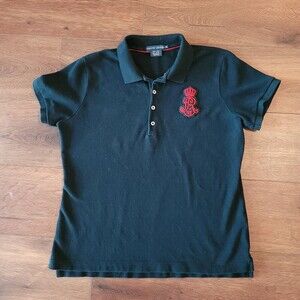 Ralph Lauren Womens XL Polo Black Big R Red Embroidery Shirt SS 100% Cotton